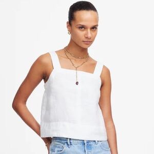 Madewell NWT Contrast-Stitch Squareneck Top in 100% Linen Size XL